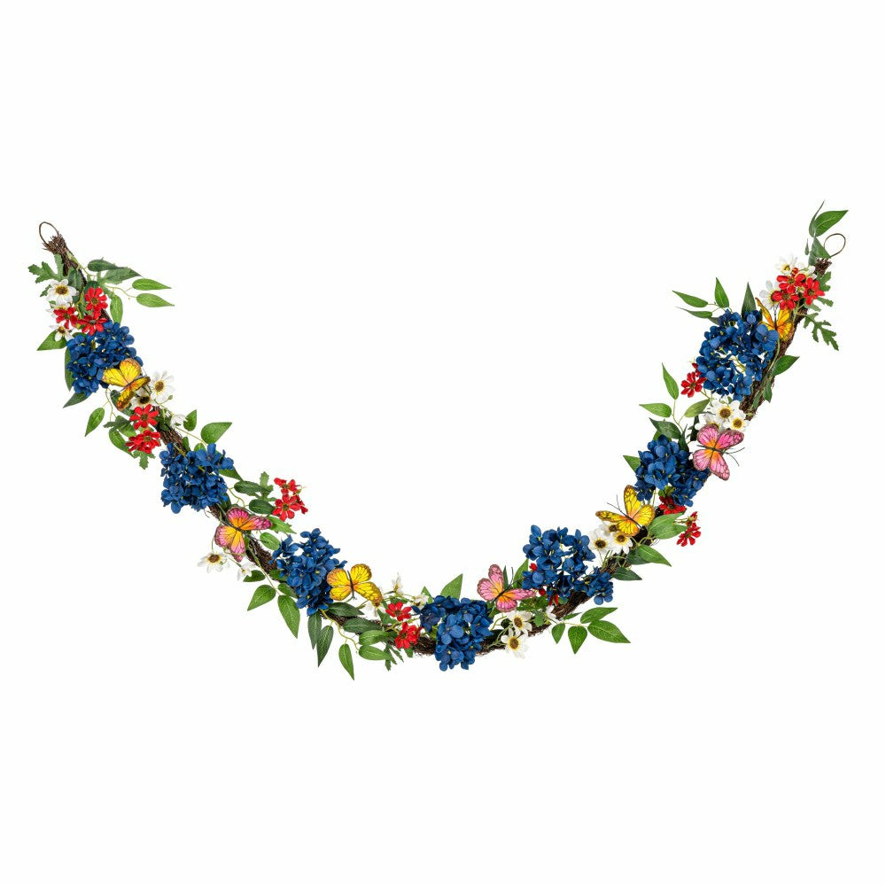 Plow & Hearth American Classic Garland Artificial Floral with Butterflies, 72"L
