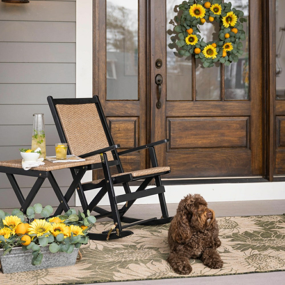 Plow & Hearth Faux Sunflower, Lemon and Eucalyptus Floral Arrangement in Planter