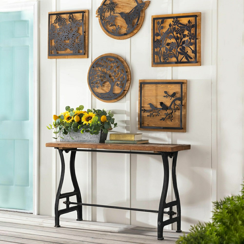 Plow & Hearth Faux Sunflower, Lemon and Eucalyptus Floral Arrangement in Planter