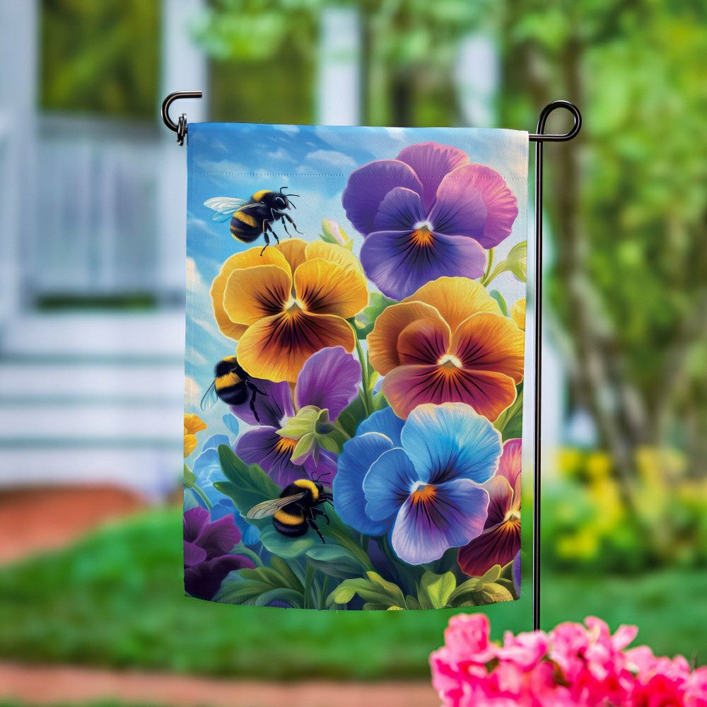 Plow & Hearth Pansies & Bees Suede Garden Flag