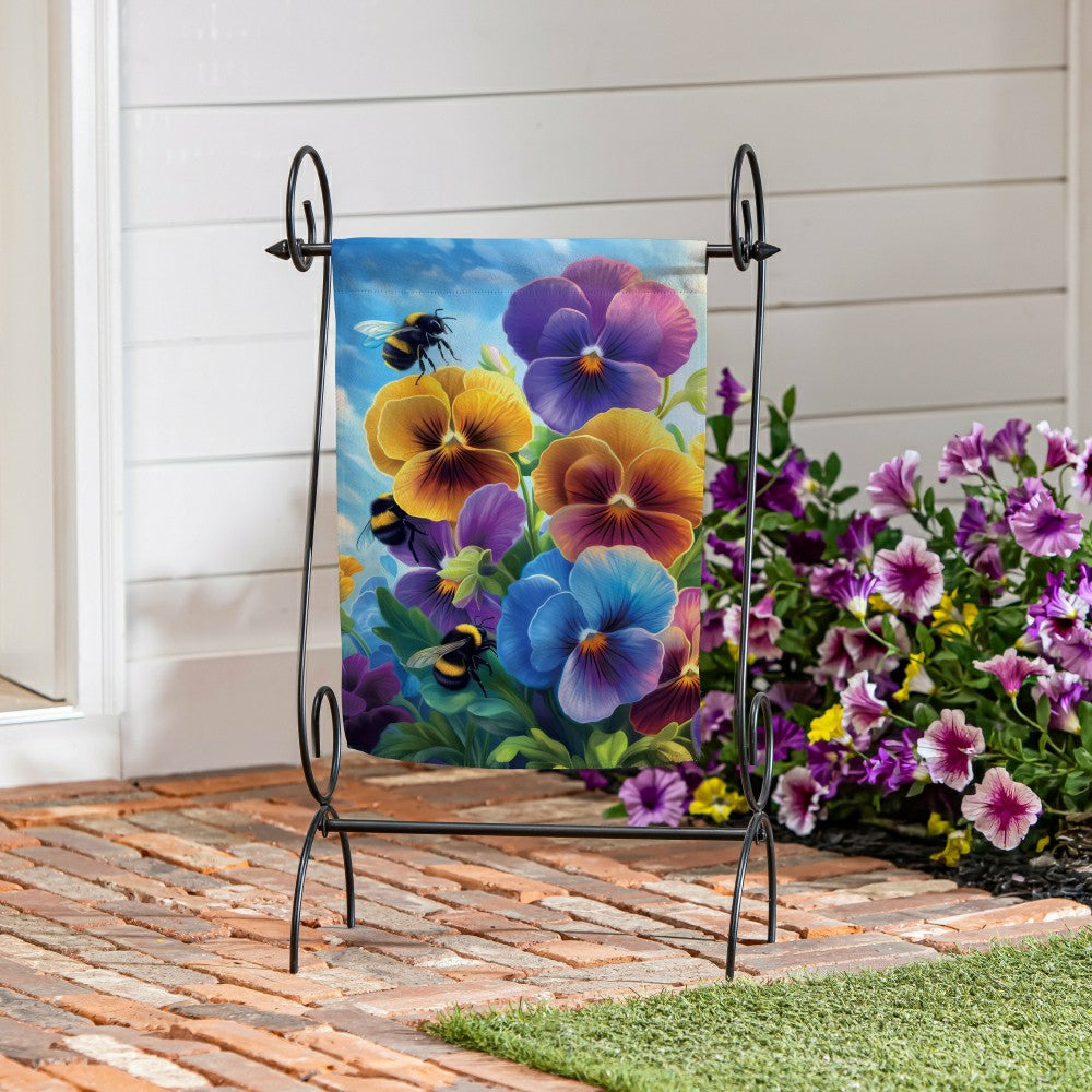 Plow & Hearth Pansies & Bees Suede Garden Flag