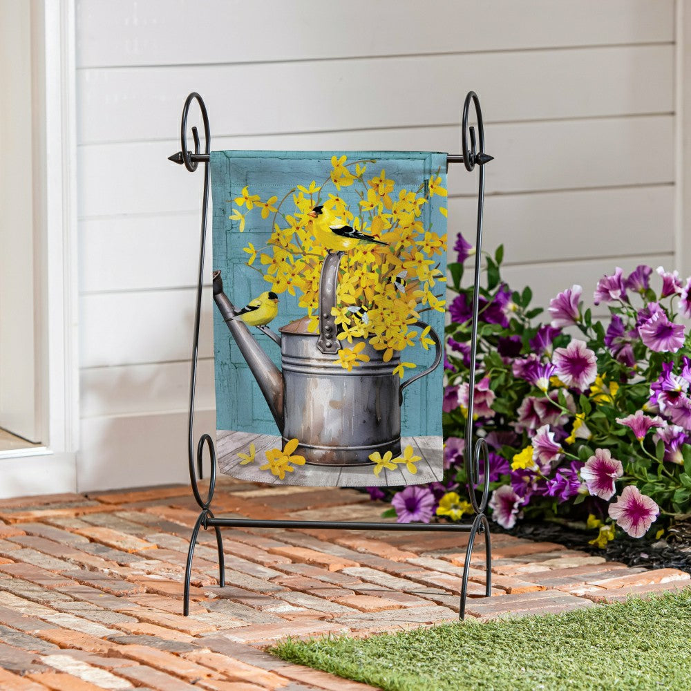 Plow & Hearth Forsythia Finch Watering Can Suede Garden Flag