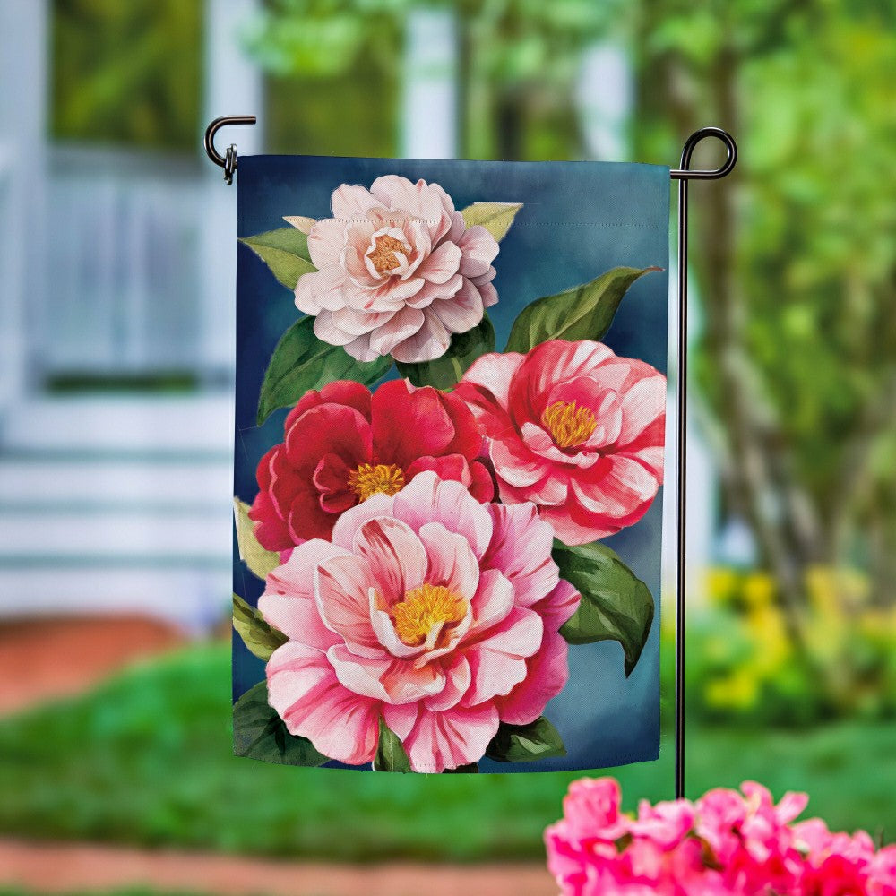 Plow & Hearth Multicolor Camellias Suede Garden Flag