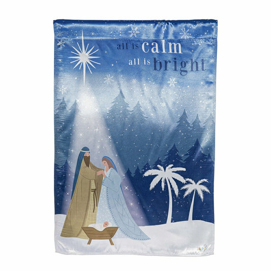 Plow & Hearth All is Calm Nativity Lustre House Flag