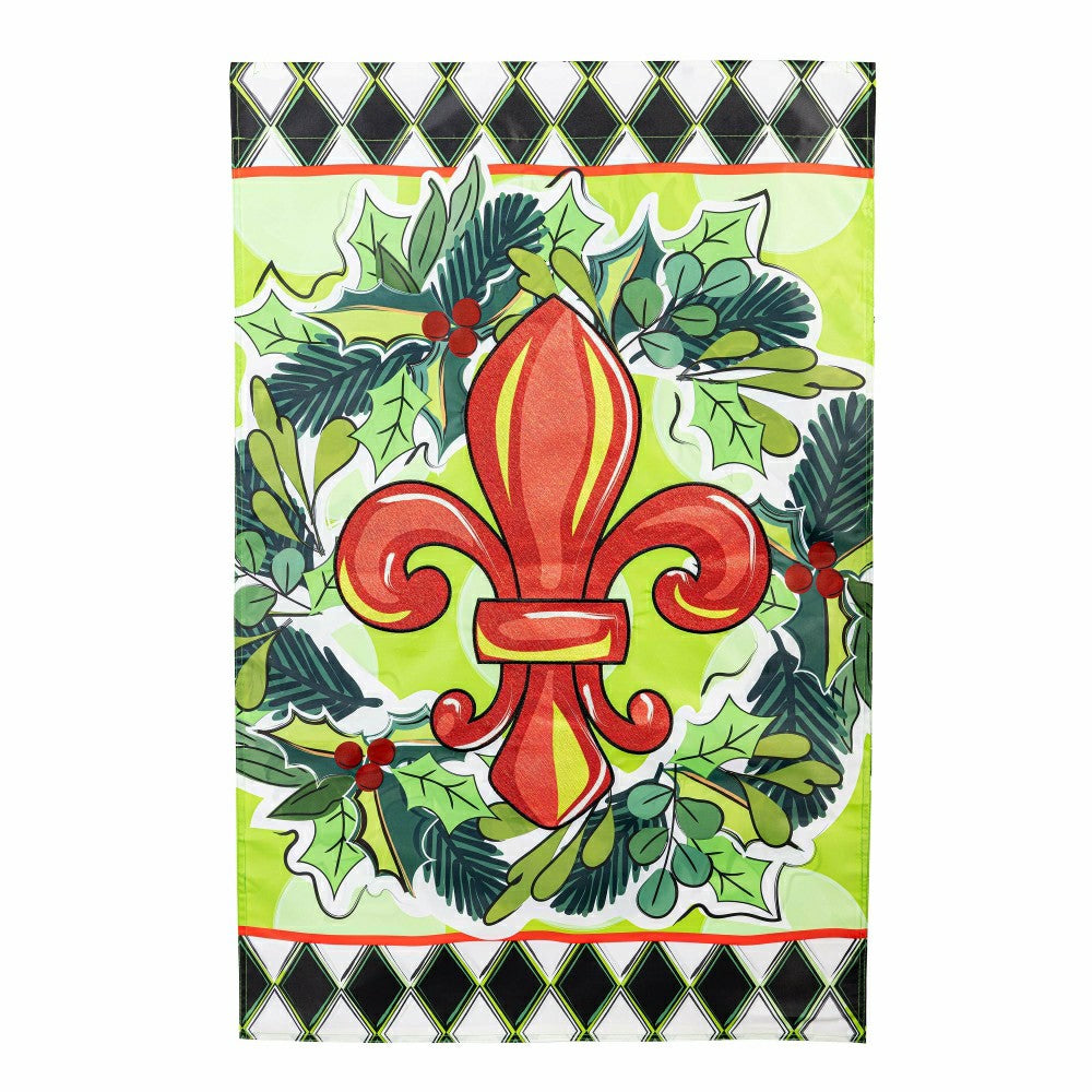 Plow & Hearth Holiday Fleur De Lis Applique House Flag