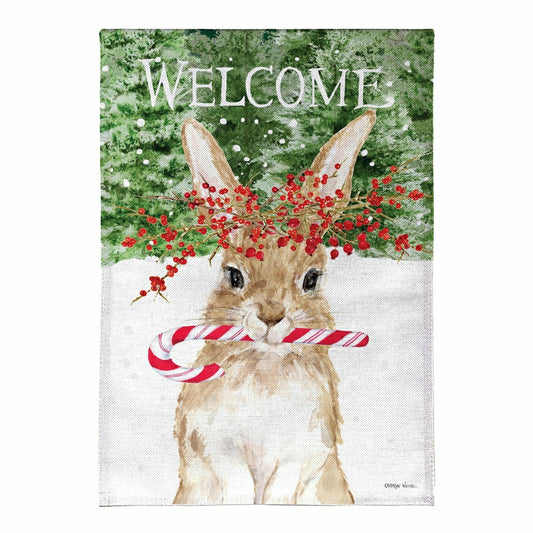 Plow & Hearth Candy Cane Rabbit Burlap House Flag