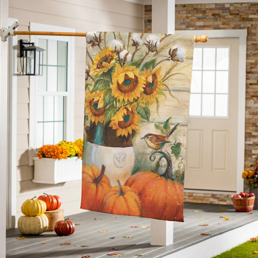 Plow & Hearth Cotton & Sunflowers Suede House Flag