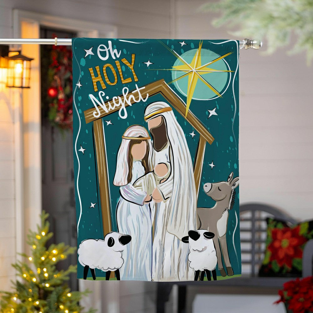 Plow & Hearth Oh Holy Night Burlap House Flag