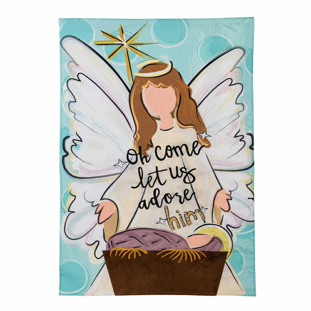 Plow & Hearth Oh Come Let Us Adore Him Applique House Flag