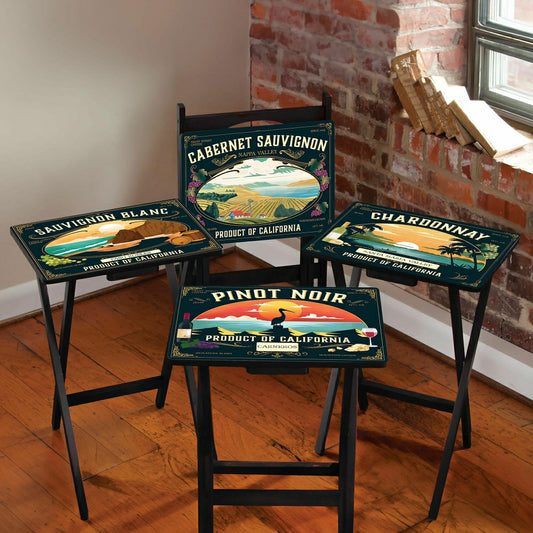 Plow & Hearth California Wine Label TV Tray Set of 4