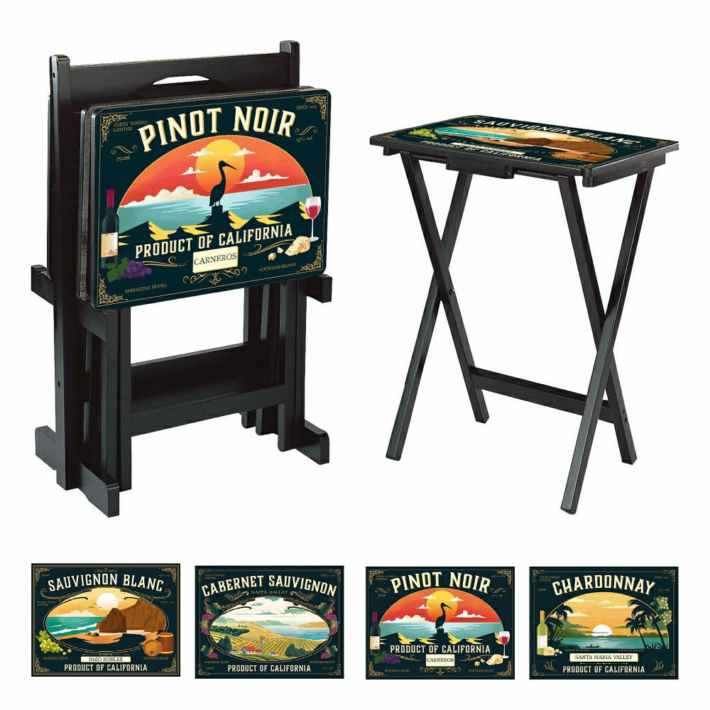 Plow & Hearth California Wine Label TV Tray Set of 4