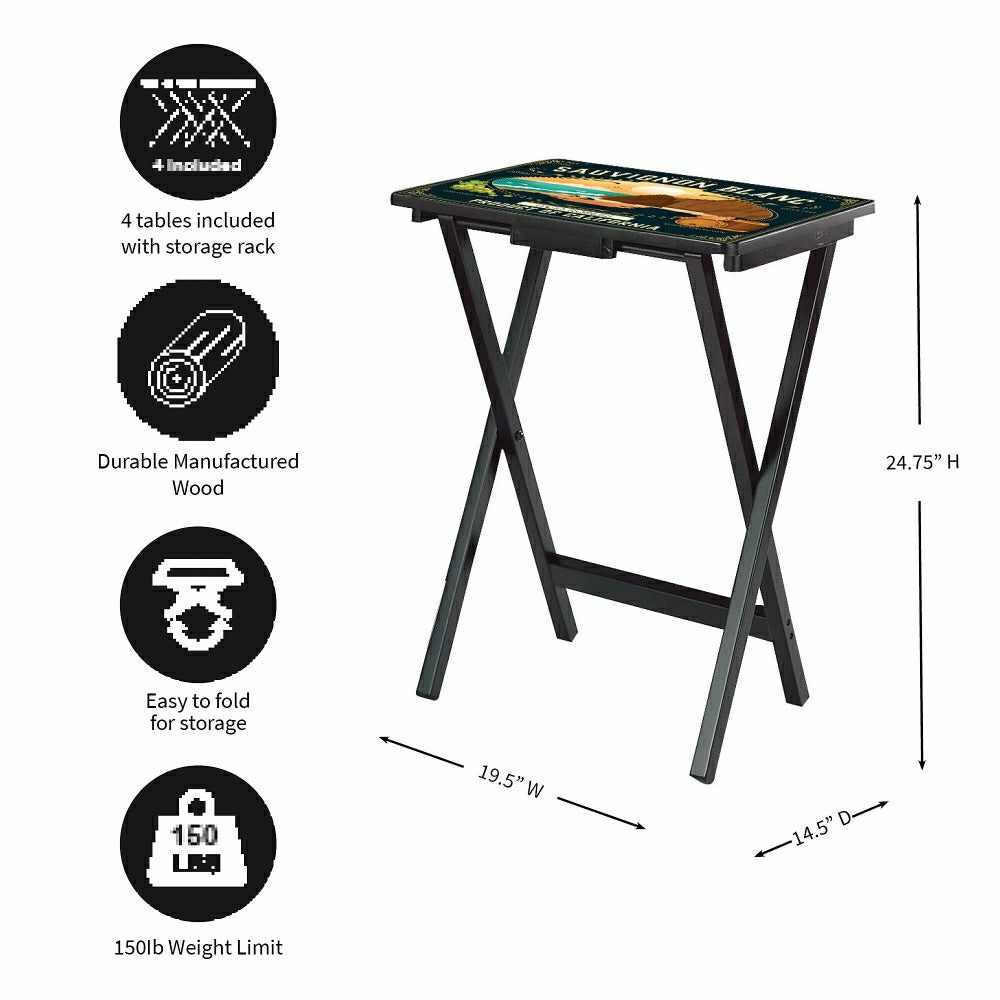 Plow & Hearth California Wine Label TV Tray Set of 4