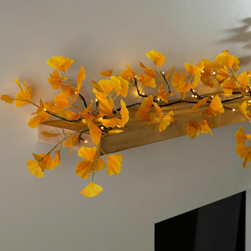 Plow & Hearth Indoor/Outdoor Lighted Yellow Gingko Garland