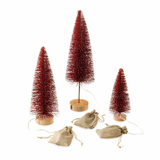 Plow & Hearth Red Wooden LED Tabletop Holiday Trees, Set of 3
