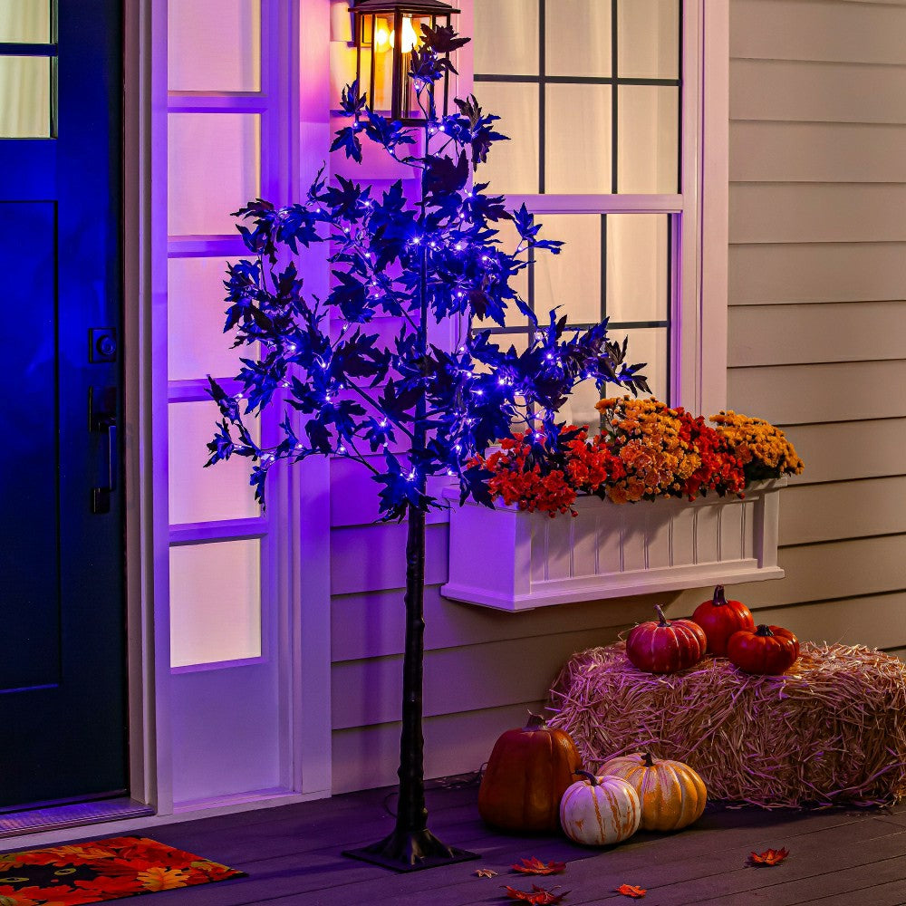 Plow & Hearth Halloween Maple Indoor/Outdoor LED Color Changing Tree, 65"H