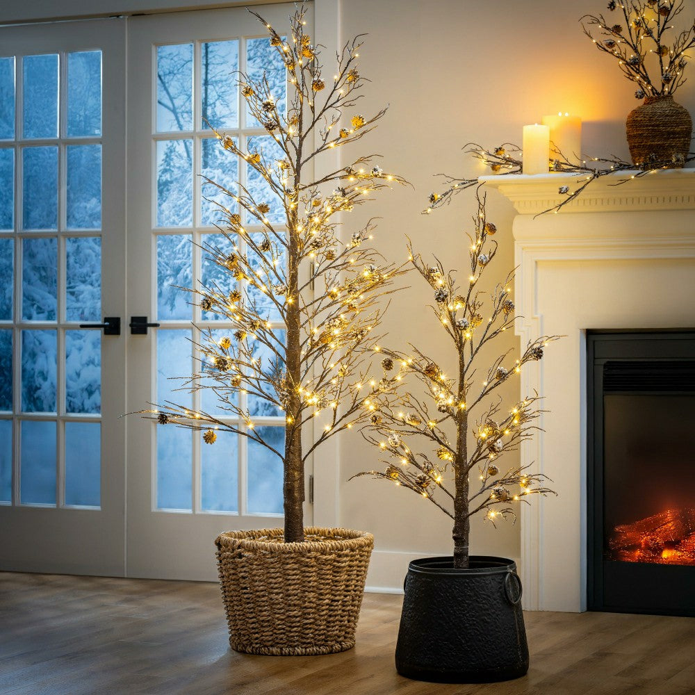 Plow & Hearth Winter Grove Stem Pine Cone Frosted LED Artificial Branch, 30"H