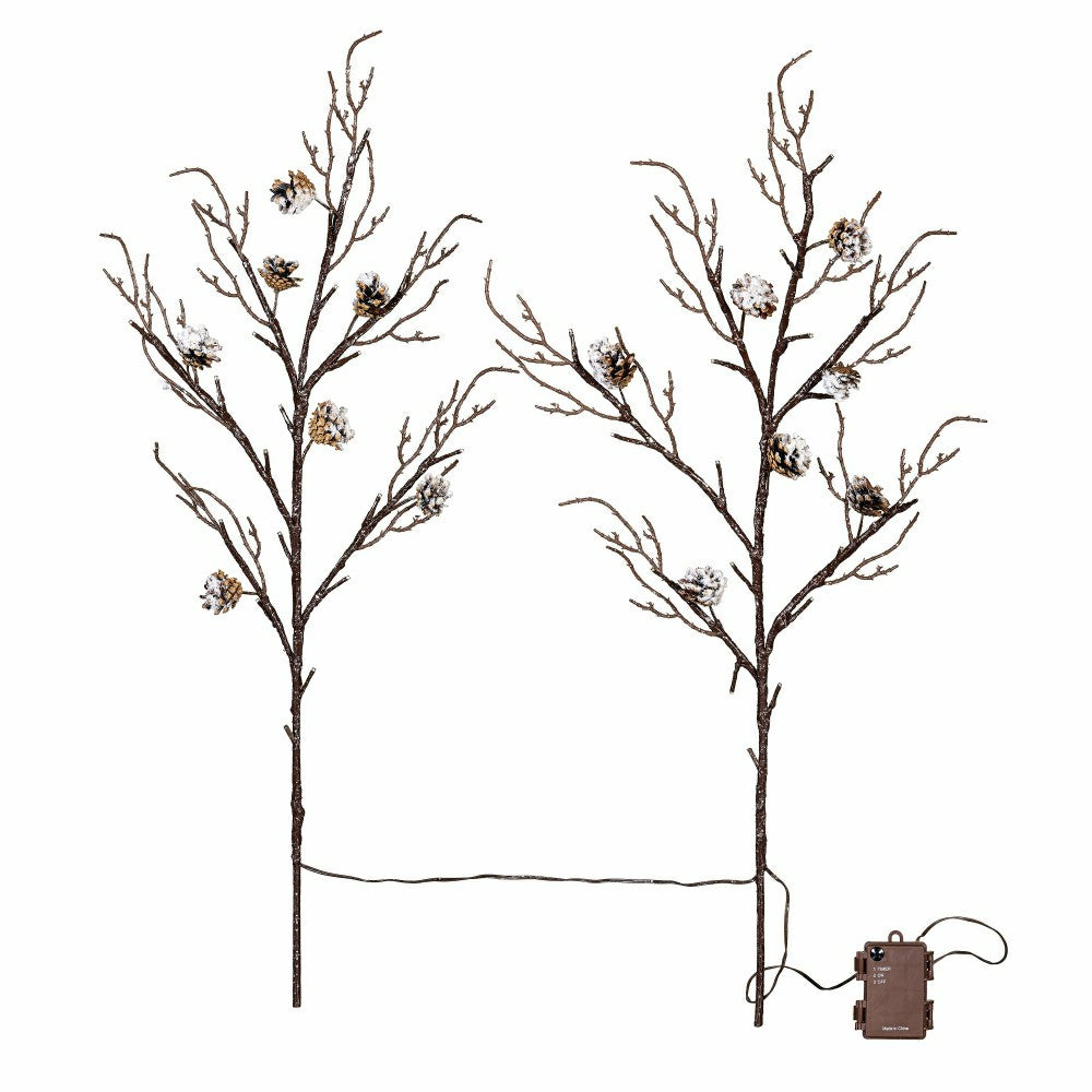 Plow & Hearth Winter Grove Stem Pine Cone Frosted LED Artificial Branch, 30"H