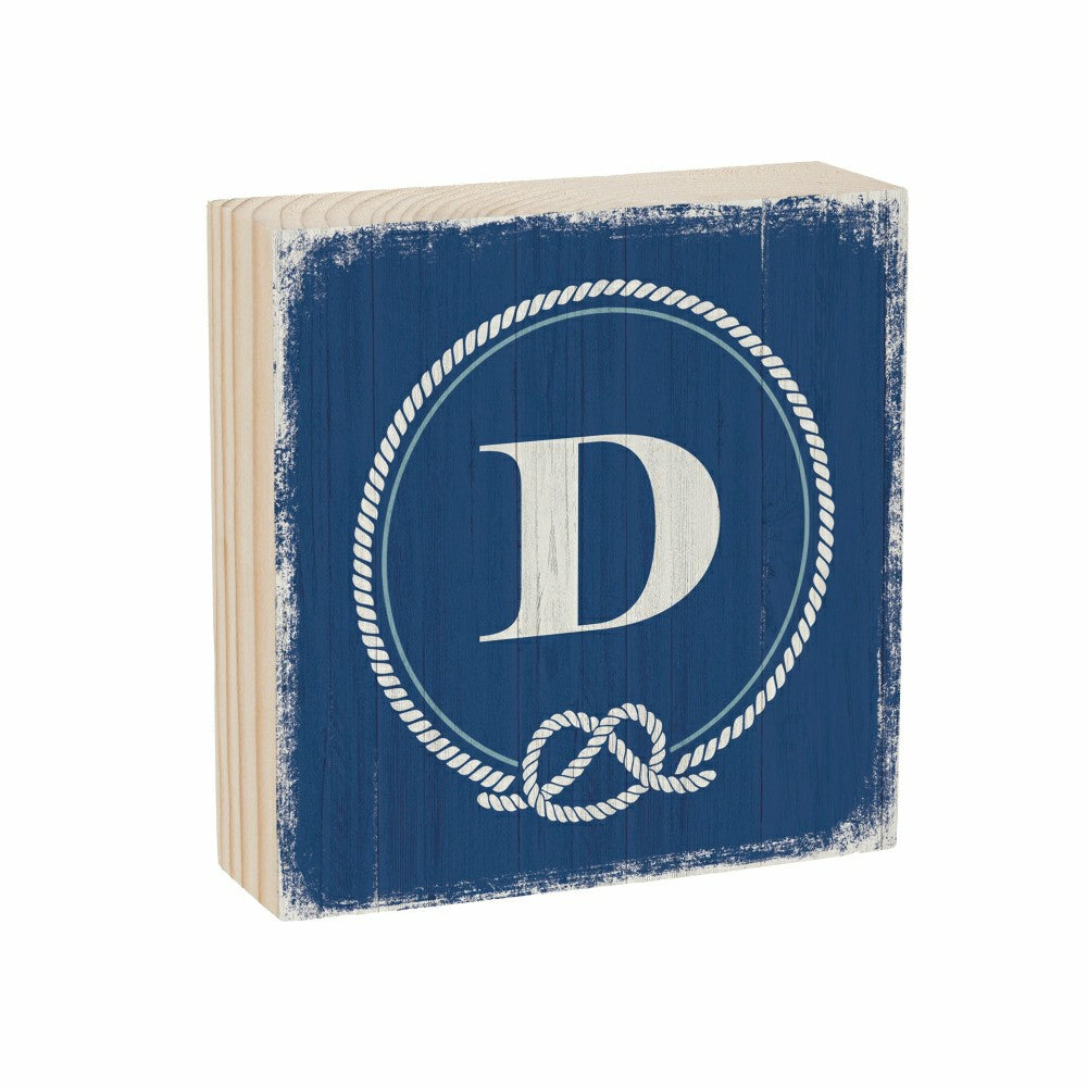 Plow & Hearth Coastal Monogram Nautical Sign Wood Block "D", 6"x6"