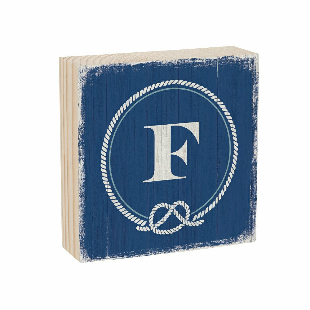 Plow & Hearth Coastal Monogram Nautical Sign Wood Block "F", 6"x6"