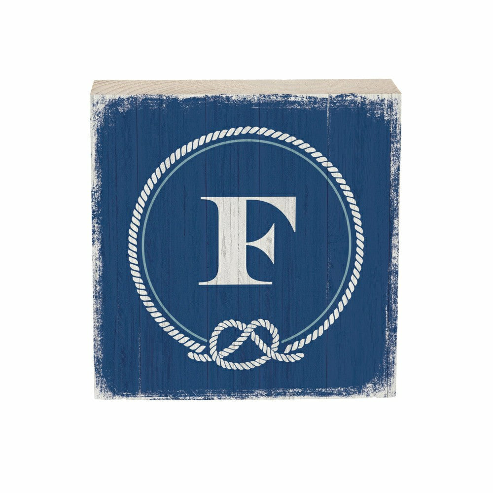 Plow & Hearth Coastal Monogram Nautical Sign Wood Block "F", 6"x6"