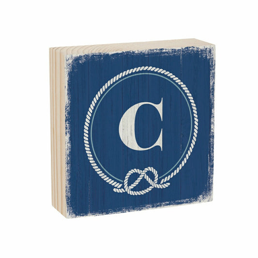 Plow & Hearth Coastal Monogram Nautical Sign Wood Block "C", 6"x6"