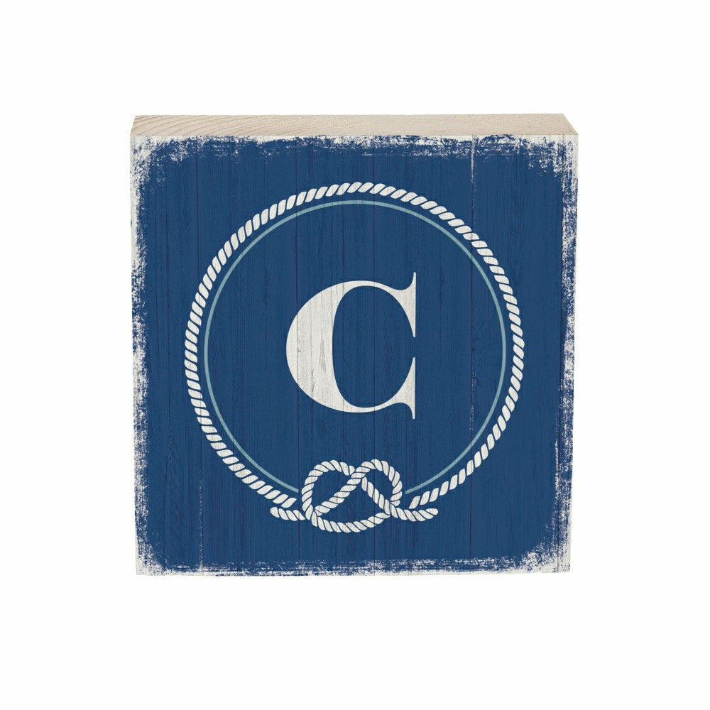 Plow & Hearth Coastal Monogram Nautical Sign Wood Block "C", 6"x6"