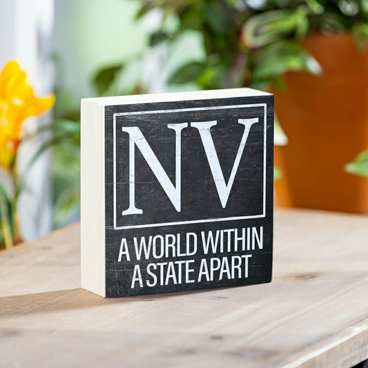 Plow & Hearth State Sign Wood Block Nevada 6"x6"