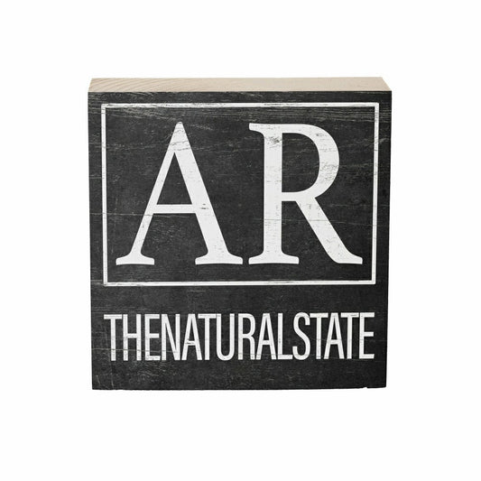 Plow & Hearth State Arkansas Sign Wood Block, 6"x6"