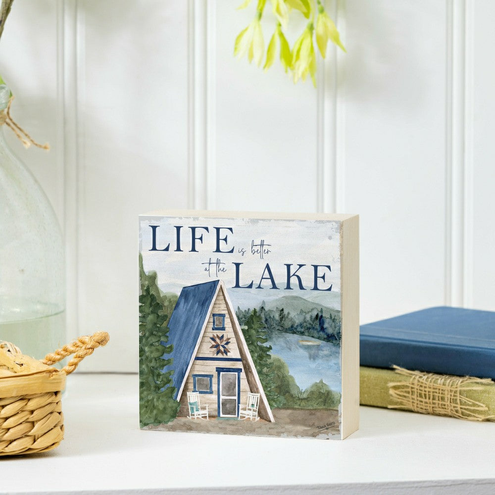 Plow & Hearth Lake Living Wooden Plock Life is Better 6x6"