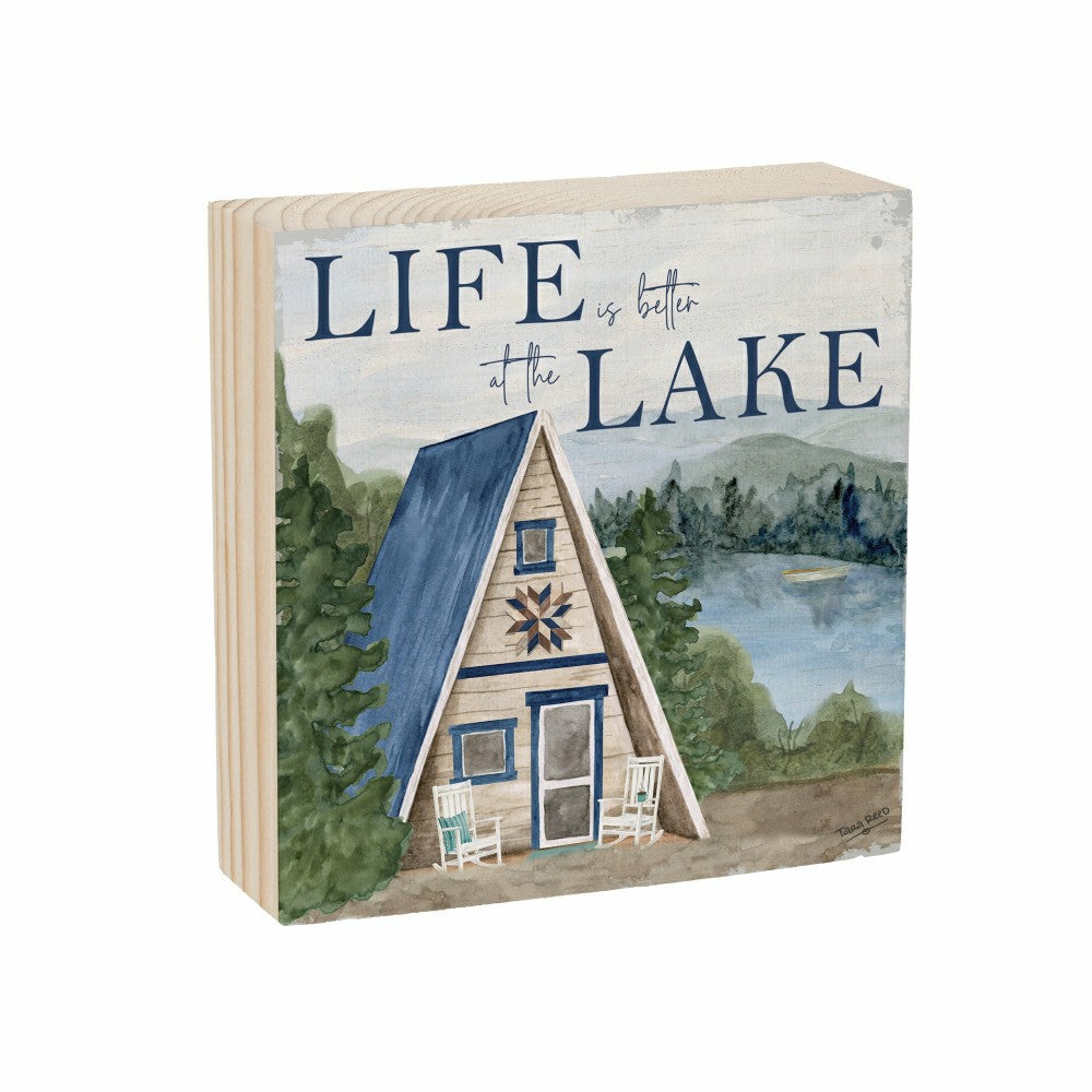 Plow & Hearth Lake Living Wooden Plock Life is Better 6x6"