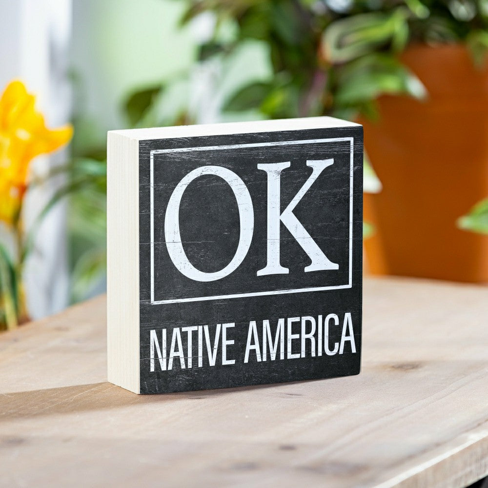 Plow & Hearth State Sign Wood Block Oklahoma 6"x6"