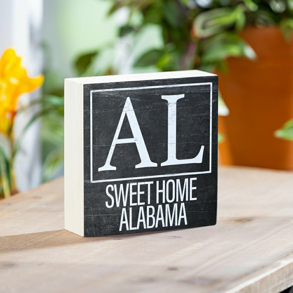 Plow & Hearth State Alabama Sign Wood Block, 6"x6"