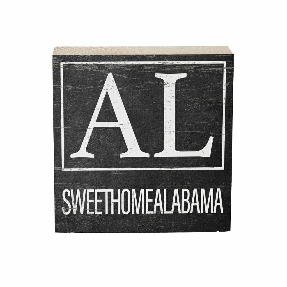 Plow & Hearth State Alabama Sign Wood Block, 6"x6"