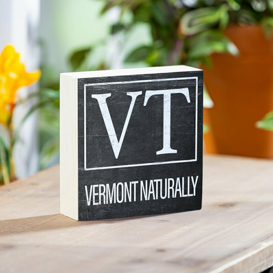Plow & Hearth State Sign Wood Block Vermont 6"x6"
