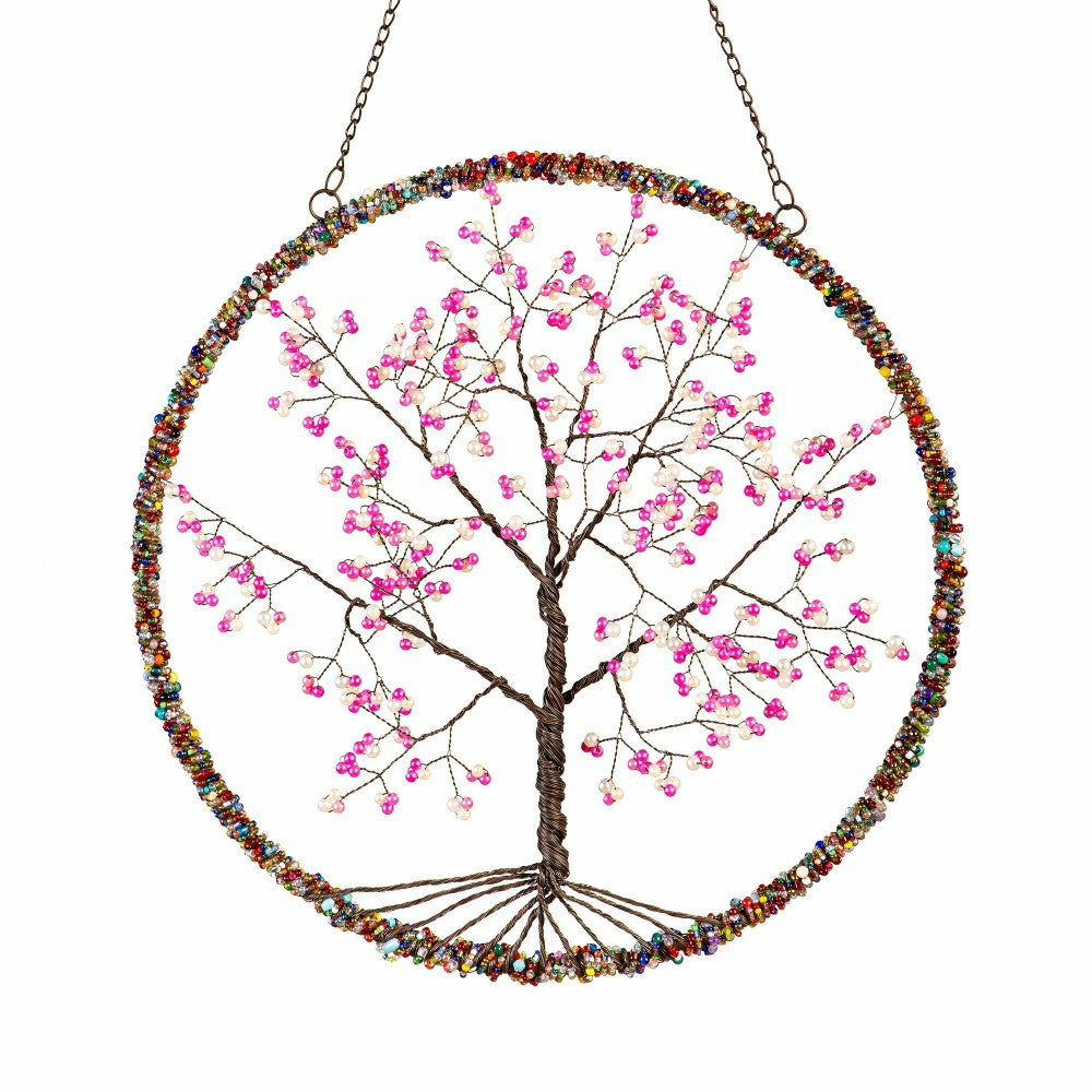 Plow & Hearth Cherry Blossom Tree Beaded Round Wall Décor