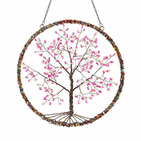 Plow & Hearth Cherry Blossom Tree Beaded Round Wall Décor