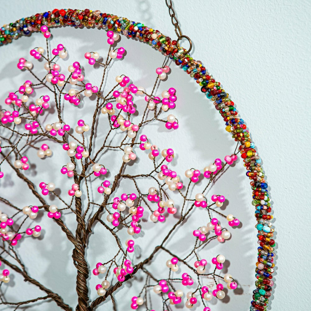 Plow & Hearth Cherry Blossom Tree Beaded Round Wall Décor
