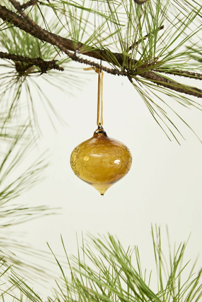 Plow & Hearth Etched Bauble Ornament, Brown