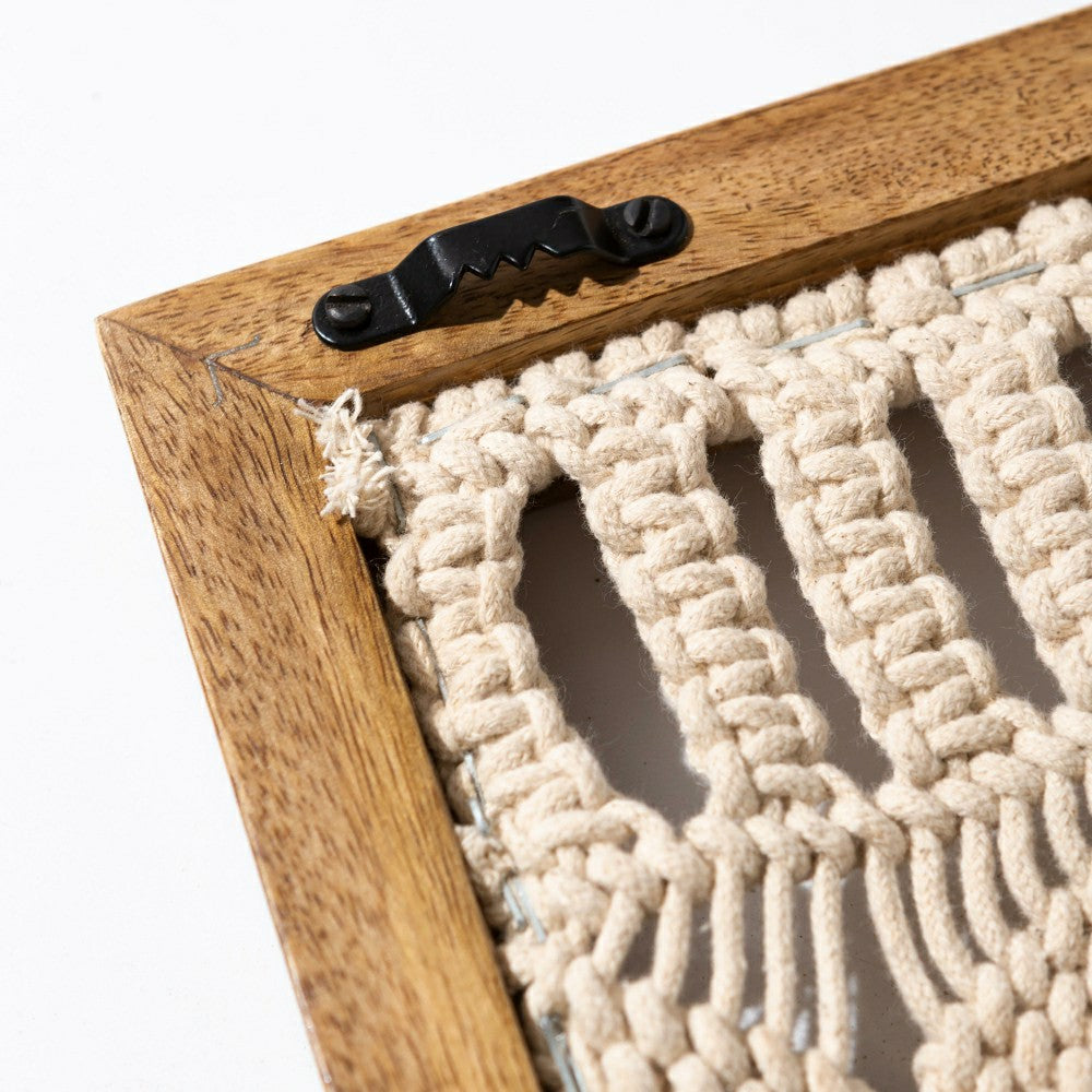 Plow & Hearth Macrame Wood Framed Wall Hanging