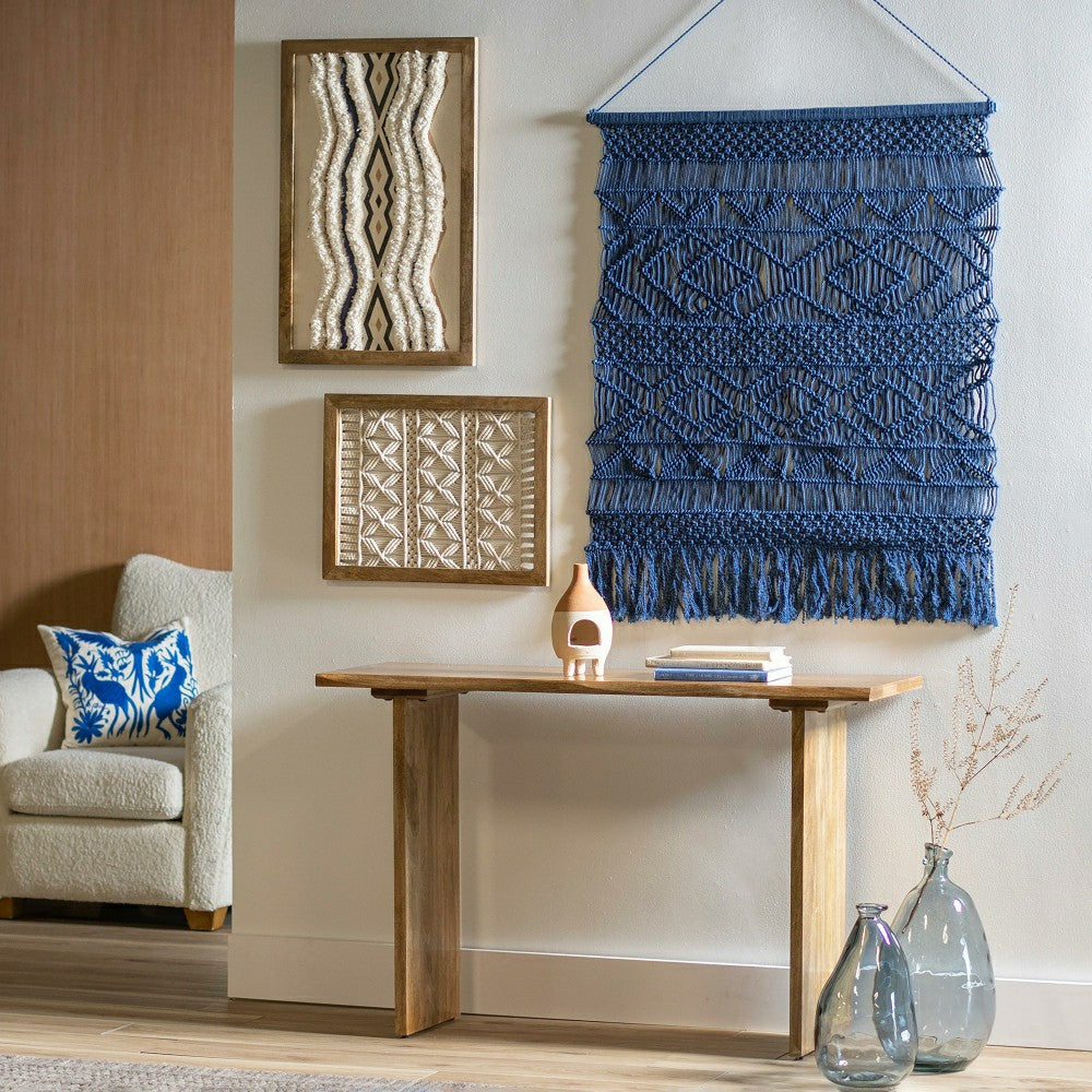 Plow & Hearth Macrame Wood Framed Wall Hanging