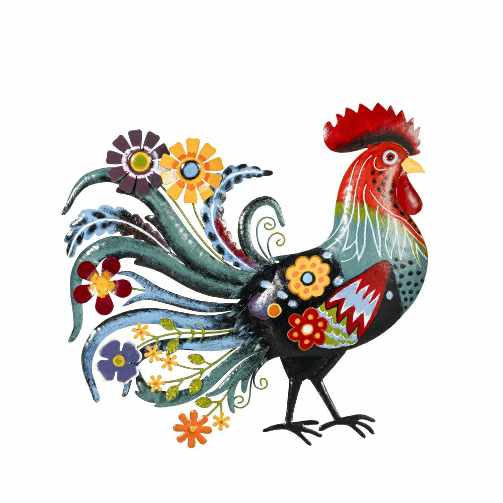 Plow & Hearth Floral Rooster Recycled Metal Wall Art