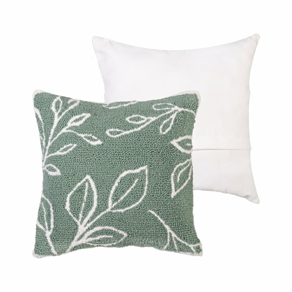 Plow & Hearth Verdant Greenery Indoor/Outdoor Hooked Pillow 18"x18"