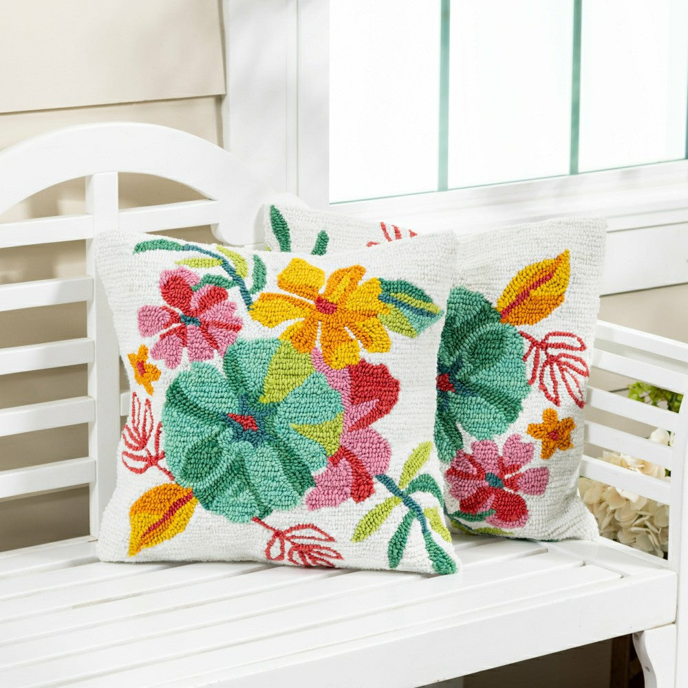 Plow & Hearth Vibrant Flowers Indoor/Outdoor Hooked Pillow 18"x18"