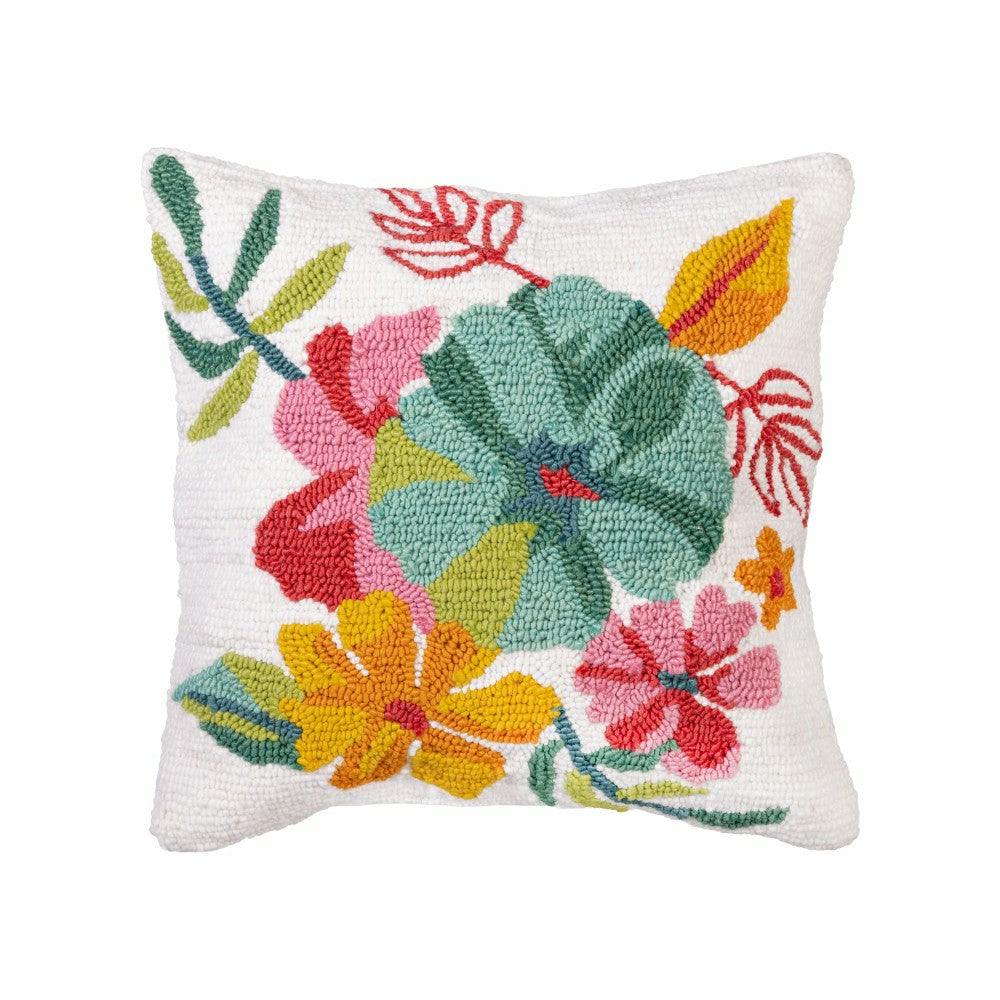 Plow & Hearth Vibrant Flowers Indoor/Outdoor Hooked Pillow 18"x18"