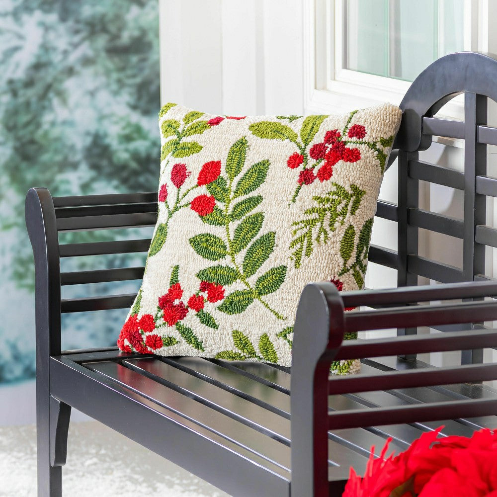 Plow & Hearth VivaStyle Hooked Pillow 18" X 18", Festive Foliage