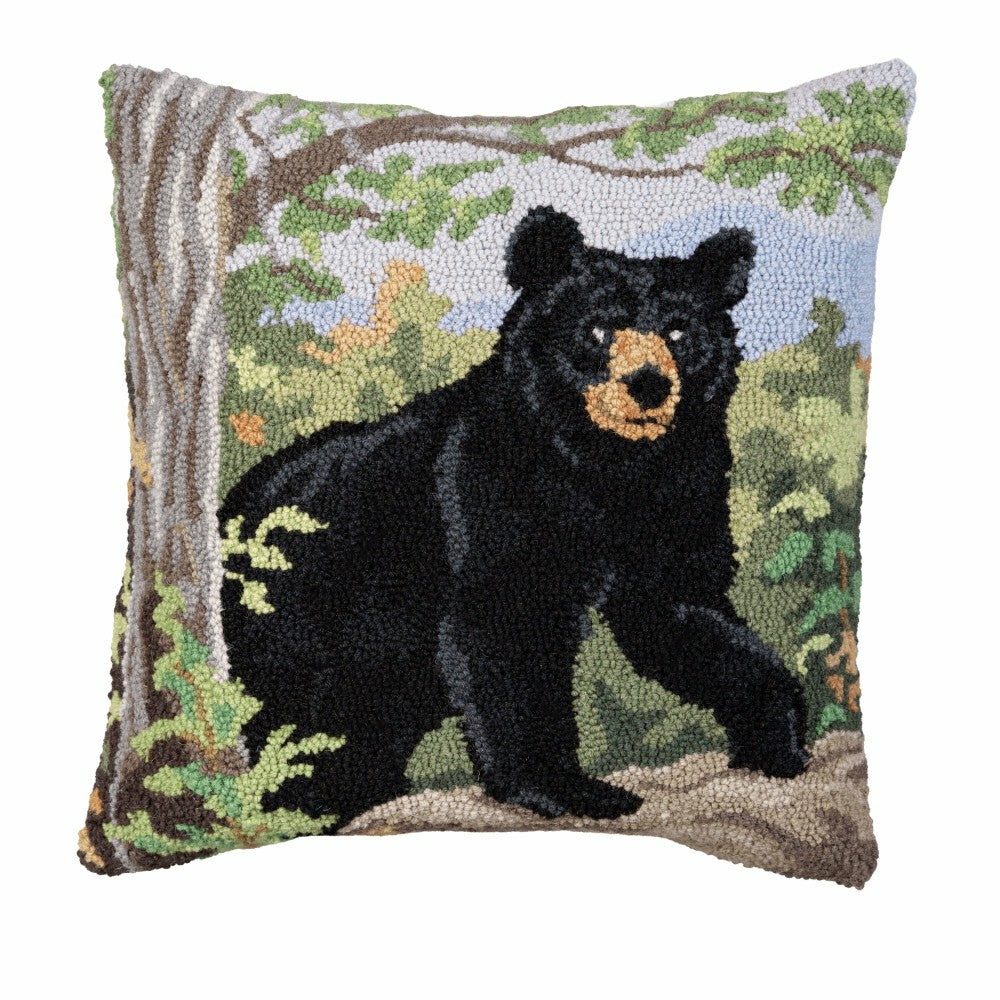 Plow & Hearth Black Bear Hooked Pillow