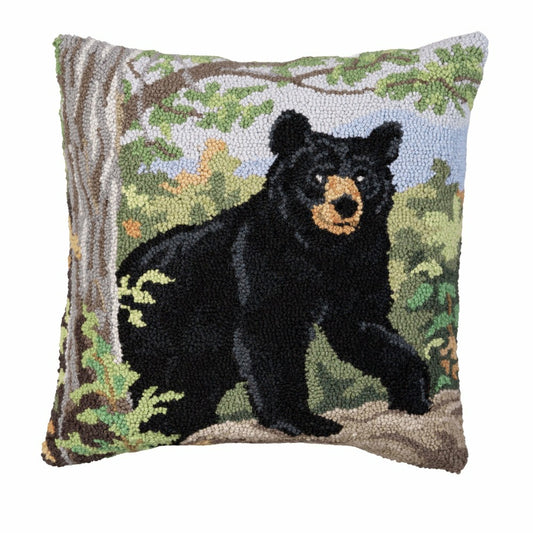 Plow & Hearth Black Bear Hooked Pillow