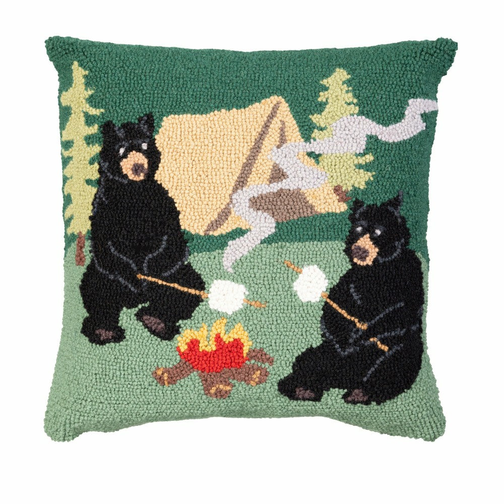 Plow & Hearth Campfire Bears Hooked Pillow