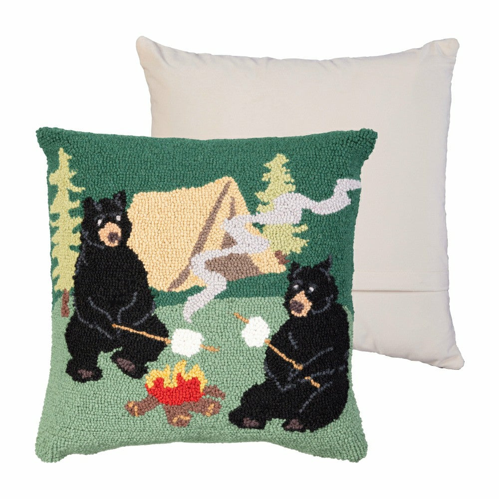 Plow & Hearth Campfire Bears Hooked Pillow