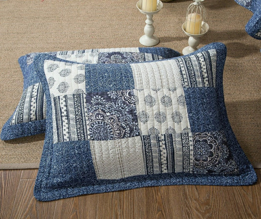 Plow & Hearth Denim Blue Elegance Floral Patchwork Farmhouse Pillow Sham